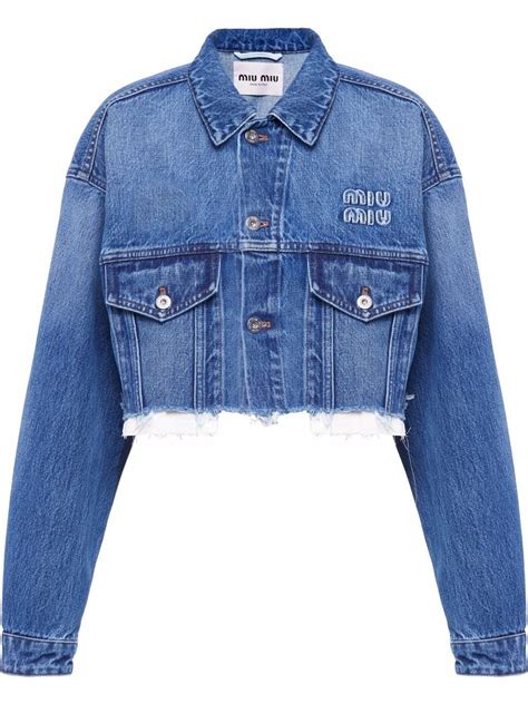 miu miu cropped denim jacket|Navy Cropped Stretch Denim Jacket .